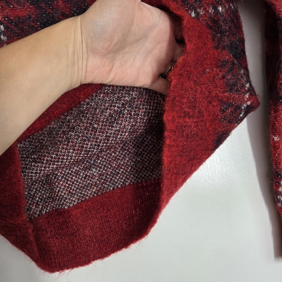 J‎ Crew Mohair Wool Blend Pullover Sweater Size XS Plaid With Elbow Patches Red - Picture 11 of 14